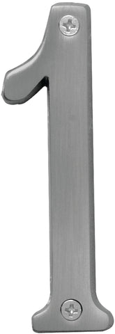 Hy-Ko Prestige Series BR-43SN/1 House Number, Character: 1, 4 in H Character, Nickel Character, Brass